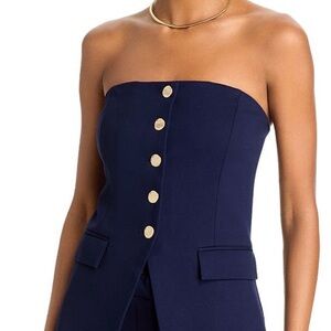 Aqua | Navy Strapless Top with Gold Buttons